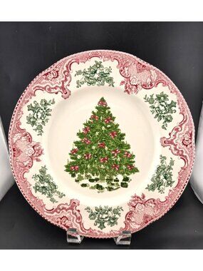 Johnson Brothers Old Britain Castles Pink Christmas 10.5" Plate Holiday Tree
